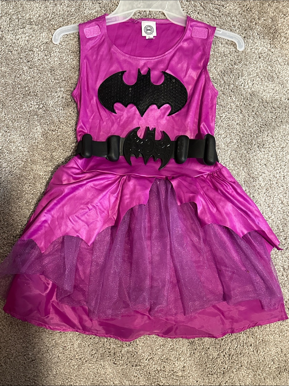 DC Girls' Magenta Batgirl Dress with Black Emblems and Belt